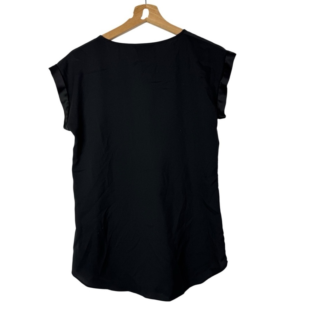Express Black Satin Gold Zip Front Short Sleeve Top S - Picture 3 of 4
